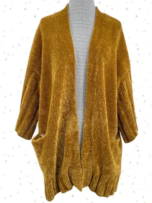 Anthropologie Gold Mustard Chenille Cardigan Soft Cozy Oversized Sweater Moth Anthro Size S thumbnail 1