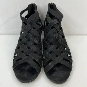 Eileen Fisher 6 Oodle Black Criss Cross Sandal Wedge Nubuck Leather Stacked Heel thumbnail 6