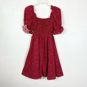 Shein Red & White Polka Dot Smocked Puff Sleeve Dress thumbnail 2