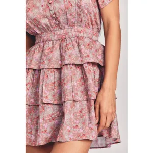 LoveShackFancy Roth Dress XS Pink Floral Cottagecore Boho Ruffle Tiered‎ Mini thumbnail 3