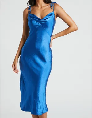 Hello Molly Midi Dress Satin Blue thumbnail 1