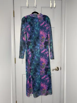 French Connection Abstract Floral Maxi Dress - Blue, Pink & Teal thumbnail 2