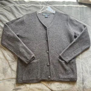 Vintage Herman Geist grey button-up wool cardigan sweater front pockets sz small thumbnail 3
