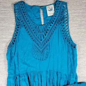 Anthropologie x Mermaid Macrame Maxi Dress M Blue Rayon Flowy Coastal Vacation thumbnail 12