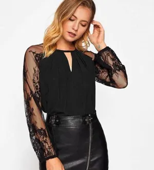 SheIn Grunge Lace Mesh Sleeve Pleated Top thumbnail 1