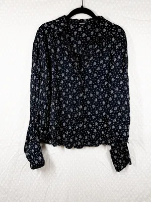 Madewell Black White Floral Button Up‎ Long Sleeve Top thumbnail 2