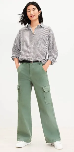 Ann Taylor LOFT High Rise Wide Leg Utility Jeans Army Green Mountain Rosemary thumbnail 1