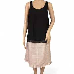 NWOT! Tailored Rebecca Taylor Tan Plaid Midi Skirt Size 12 Womens Ruffle Hem thumbnail 4