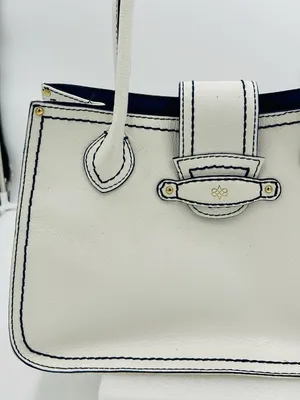 Antonio Melani White Leather Satchel Bag Magnetic Closure Blue Trim thumbnail 4