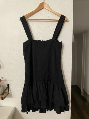 NWT American Eagle Outfitters Black Smocked Bodice Tiered Mini Dress XL thumbnail 4