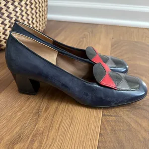 Vintage 60s 70s Imperial Block 2.5” Heel Shoes Navy Blue Black Red Grey 7 thumbnail 4