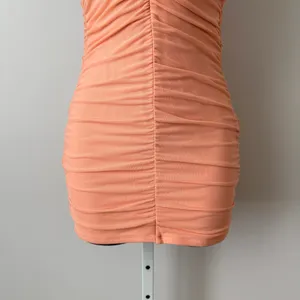 Oh Polly sz 4 Peach‎ Ruched Halter Cutout Mesh Bodycon Mini Dress Party thumbnail 3