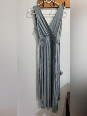 Lulus NWT Women XS Pale Dusty Blue Jersey Knit Surplice Slit Maxi Dress thumbnail 3