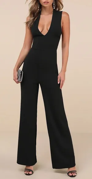 Black Lulus Thinking Out Loud Black Backless Jumpsuit Size S thumbnail 1