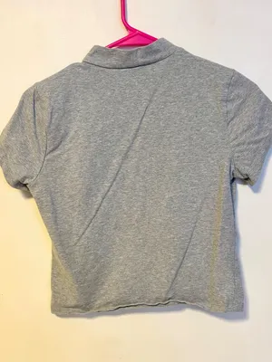 Forever 21 Mock Neck Short Sleeve Crop Baby Tee Top Shirt Grey Womens Size Small thumbnail 2
