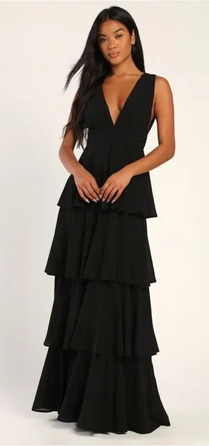 Lulus Amazing Evening Black Tiered Maxi Dress thumbnail 1