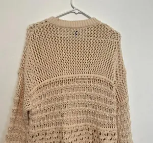 UNIVERSAL THREAD Cream Beige Mixed Knit Crochet Open Weave Crew Neck Sweater S thumbnail 11