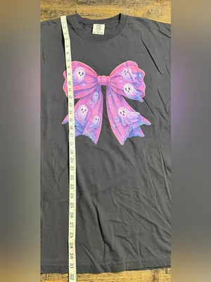Comfort Colors Black Tee with Pink-Purple Ghost Bow Graphic thumbnail 6