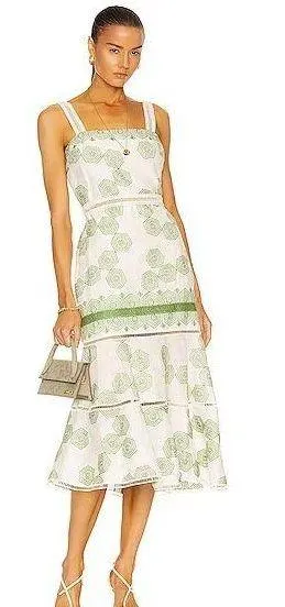Alexis Delanna Ladder-Stitch Mermaid Dress in Green Embroidery thumbnail 6