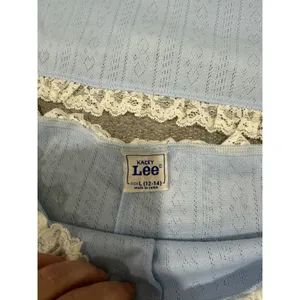 Kacey Lee Baby Blue Pointelle Lace Trim Two Piece Set Cami Shorts L thumbnail 6
