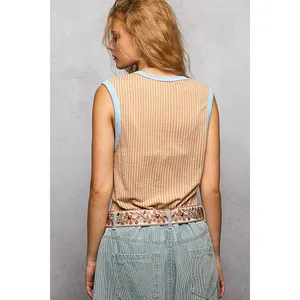 POL V-Neck Contrast Ribbed Sleeveless Tank - Large thumbnail 4