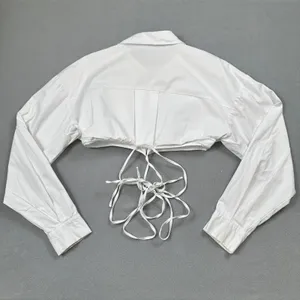 Lioness White Crop Top Shirt S Tie Front Long Sleeve Button Down Collared Croped thumbnail 2