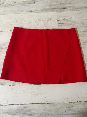 Alice + Olivia Red Asymmetrical Wrap Mini Skirt Poppy Red thumbnail 3