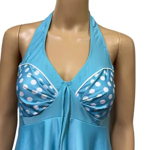Hula Honey Blue Polka Dot Halter Tie Layered Tankini Top Womens Plus Size 3X thumbnail 3