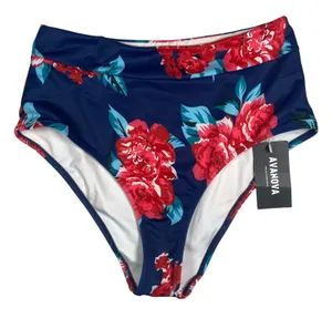 Avanova Floral High Waist Swimsuit Bottoms Womens Medium Red Blue Bikini Bottom thumbnail 1