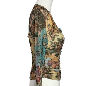 Free People Dainty Retro 90s Ariana Long Sleeve Top Taupe Combo Small thumbnail 6