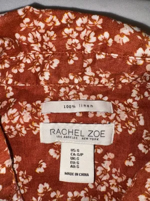 Rachel Zoe Rust Floral Short-Sleeve Button-Down Shirt 100% linen Size Small thumbnail 6