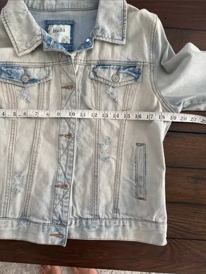Mudd Distressed Denim Jean Jacket Women’s Size Large Blue Jean Jacket Y2K Style thumbnail 7
