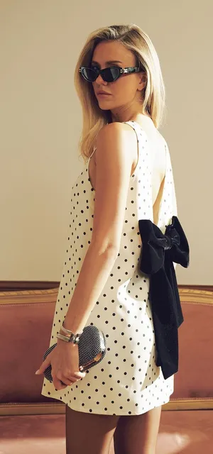 Polka Dot Mini Dress with Back Bow Detail Black Size M thumbnail 1