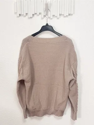 Amazon Cable Knit Button Front Cardigan Taupe Oversized V Neck Sweater Size Large thumbnail 6