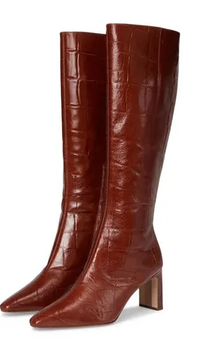 Sam Edelman Sylvia 2 Tall Croc-Embossed Pointed-Toe Boots in Brown, Size 11, NWT thumbnail 1
