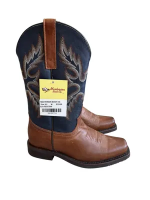 MASTERSON BOOT CO Women’s Navy Brown Leather Cowboy Western Boots Sz 9.5 NEW NWO thumbnail 6
