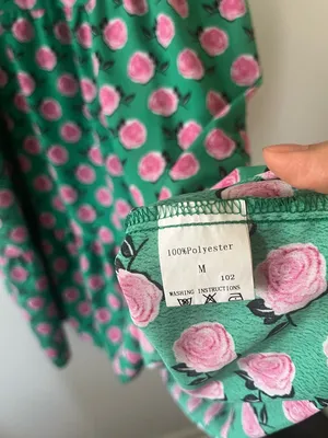 Rose Print Green Midi Dress Medium Novelty Print Statement Piece Cottagecore thumbnail 5
