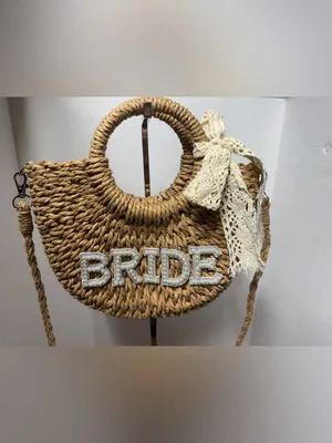 Pinkunn Straw Pearl Rhinestone BRIDE Bag Half Moon Crossbody/Handbag Purse thumbnail 6