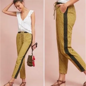 Anthropologie Eyelet‎ Crop Jogger Drawstring Waist Pants Size M thumbnail 2