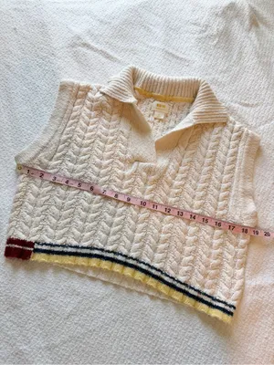 Maeve Collared Polo Cable-Knit Sweater Vest Wool Blend thumbnail 3