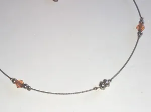 Silver Tone Amber Beads Dainty Beaded Boho Necklace thumbnail 5
