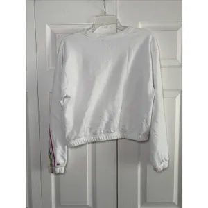 Abercrombie & Fitch Rainbow Stripe Cropped Sweatshirt Womens Size S White Y2K thumbnail 4