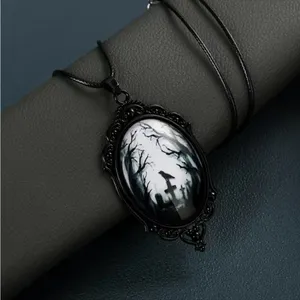 Gothic Crow Forest Cameo Pendant Necklace A Stylish‎ Rope Necklace thumbnail 2