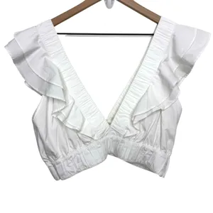 Abercrombie & Fitch Drama Poplin Ruffle Cropped Tank Top White Size XL thumbnail 3