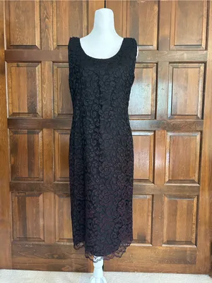 Vtg Le Crillon‎ Black Red Lace 2 Piece Dress Blazer Suit Set Size 10 Wedding thumbnail 8