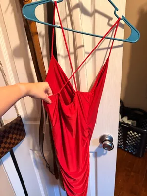 Zara Backless Mini Dress Red Runched thumbnail 2