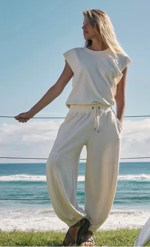 Free People Movement Throw & Go Cream‎ One Piece Wide Leg Cotton Jumpsuit XS thumbnail 1