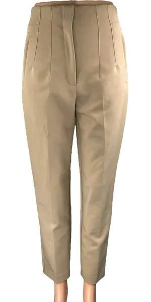 Zara Beige Khaki Chino Pleated High Waisted Tapered Trousers Dress Pants Size S thumbnail 1