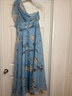 NWOT Fehaute blue floral chiffon one shoulder maxi dress sz 10 thumbnail 6