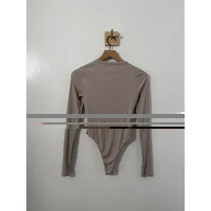 White Fox Ribbed Long Sleeve Body Suit Button Front Beige Small Rayon thumbnail 4